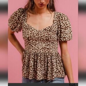 BiBi Leopard Print Peplum Top